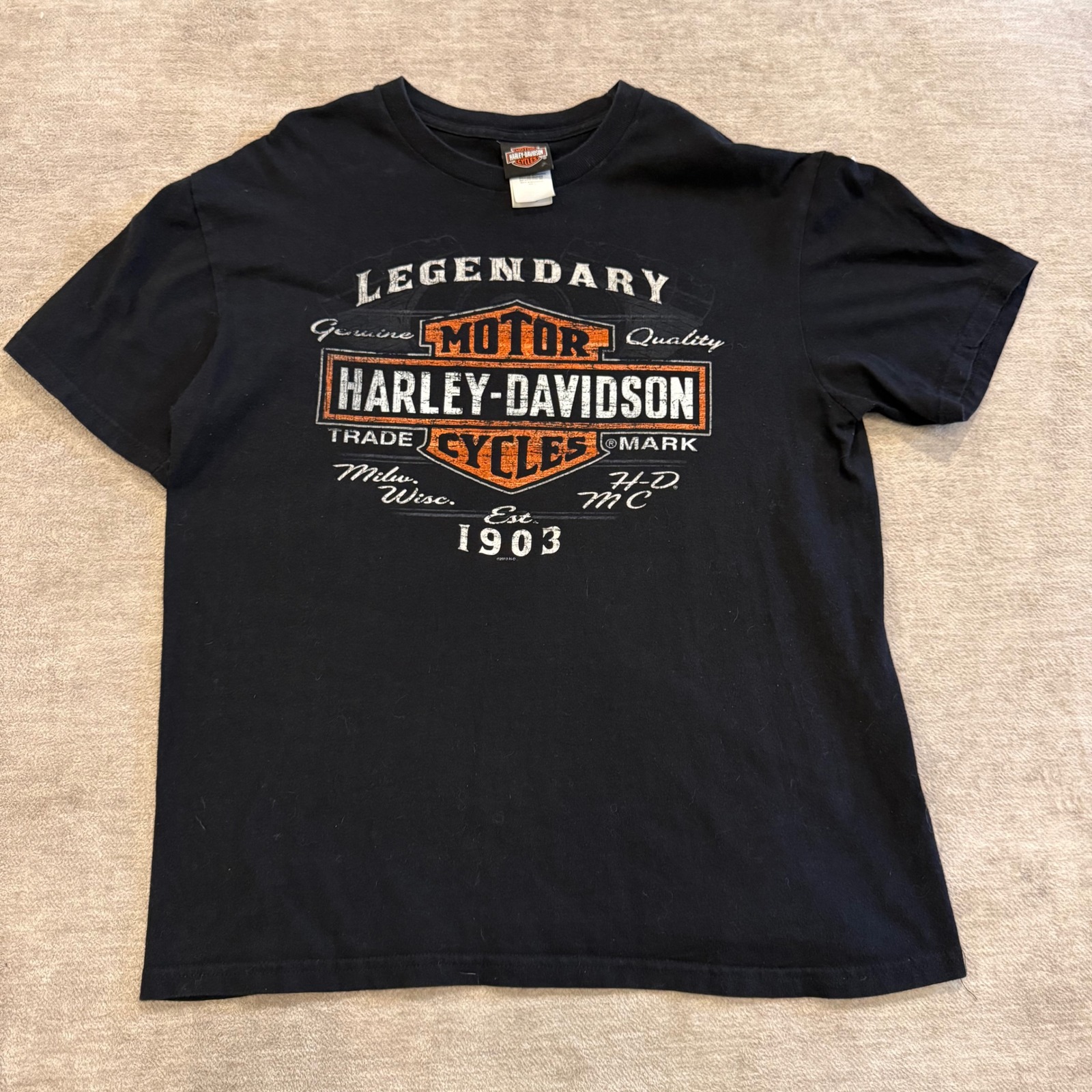 Harley Davidson Legendary Motor Cycles Black Graphic T Shirt Men's Large